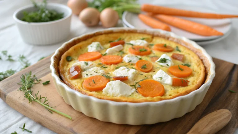 Clafoutis salé aux carottes, chèvre frais & curry - recette française