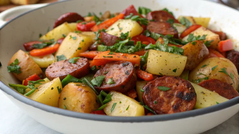Poêlée gourmande pommes de terre, légumes & chorizo - recette française