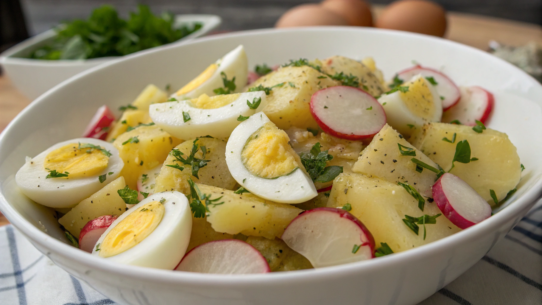 Salade fraîche de pommes de terre, œufs et radis - instructions de préparation