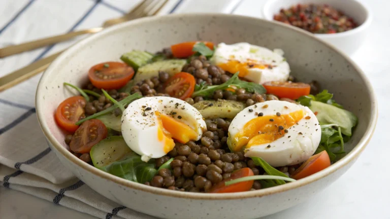 Salade tiède de lentilles aux œufs pochés - recette française