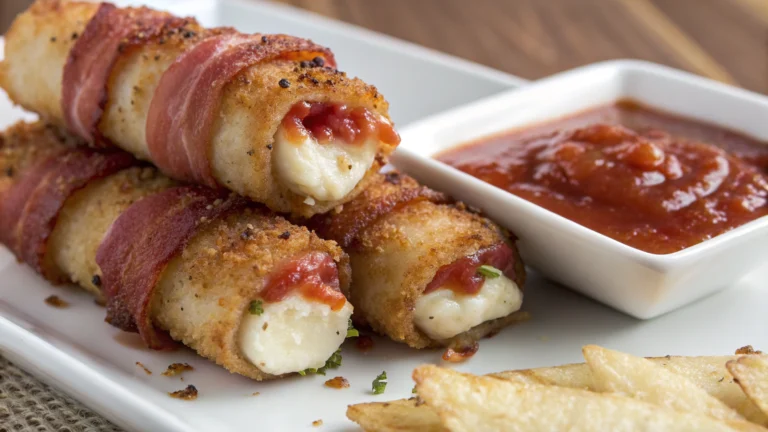 Bâtonnets de Mozzarella Frits Enroulés de Bacon avec Sauce Sriracha - recette française