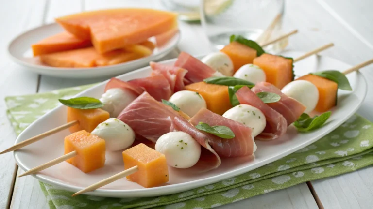 Brochettes de melon, jambon cru et mozzarella - recette française