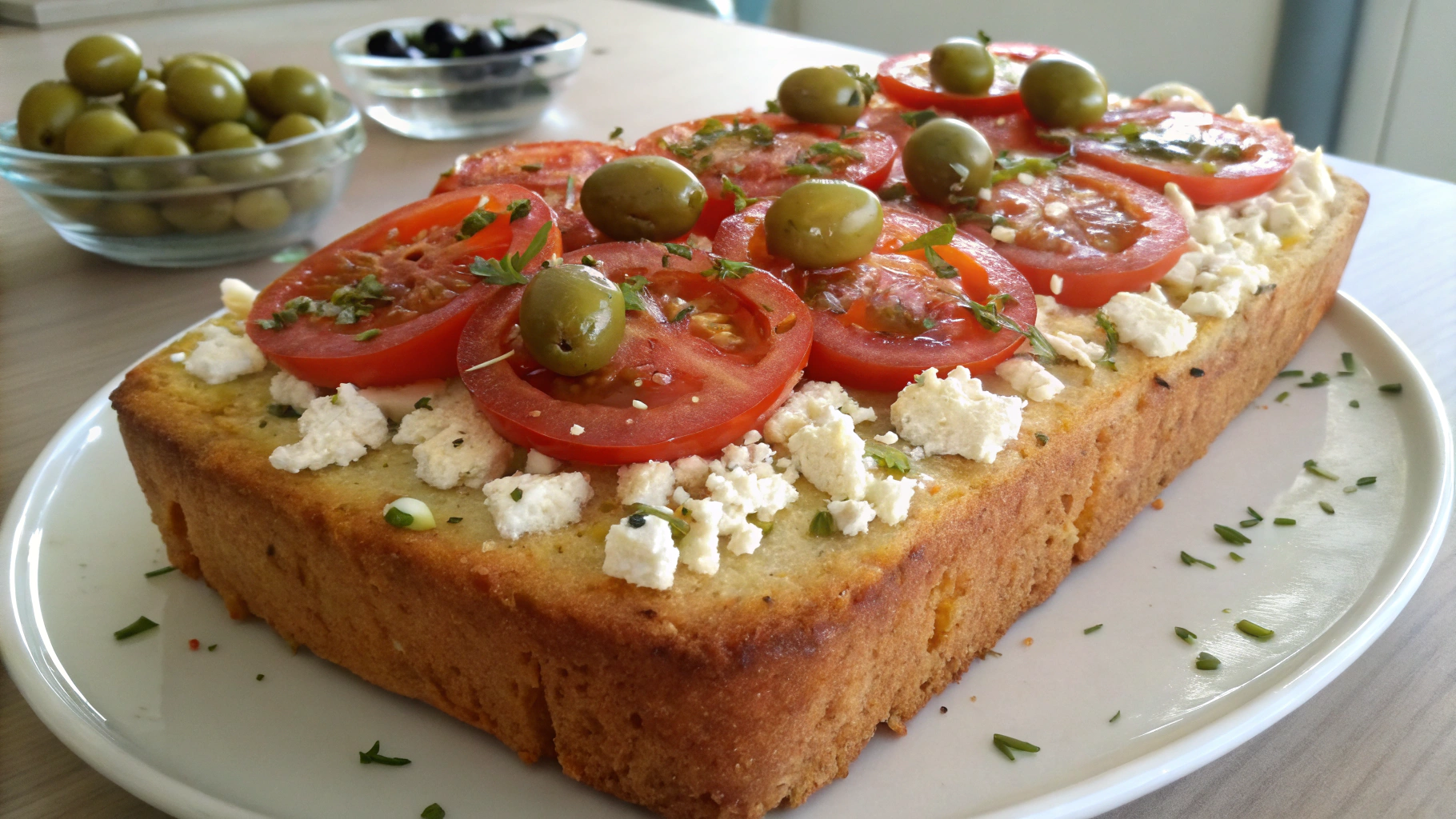 Cake aux tomates séchées, feta et olives vertes - recette française