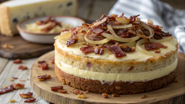 Cake gourmand aux lardons, oignons et raclette - recette française