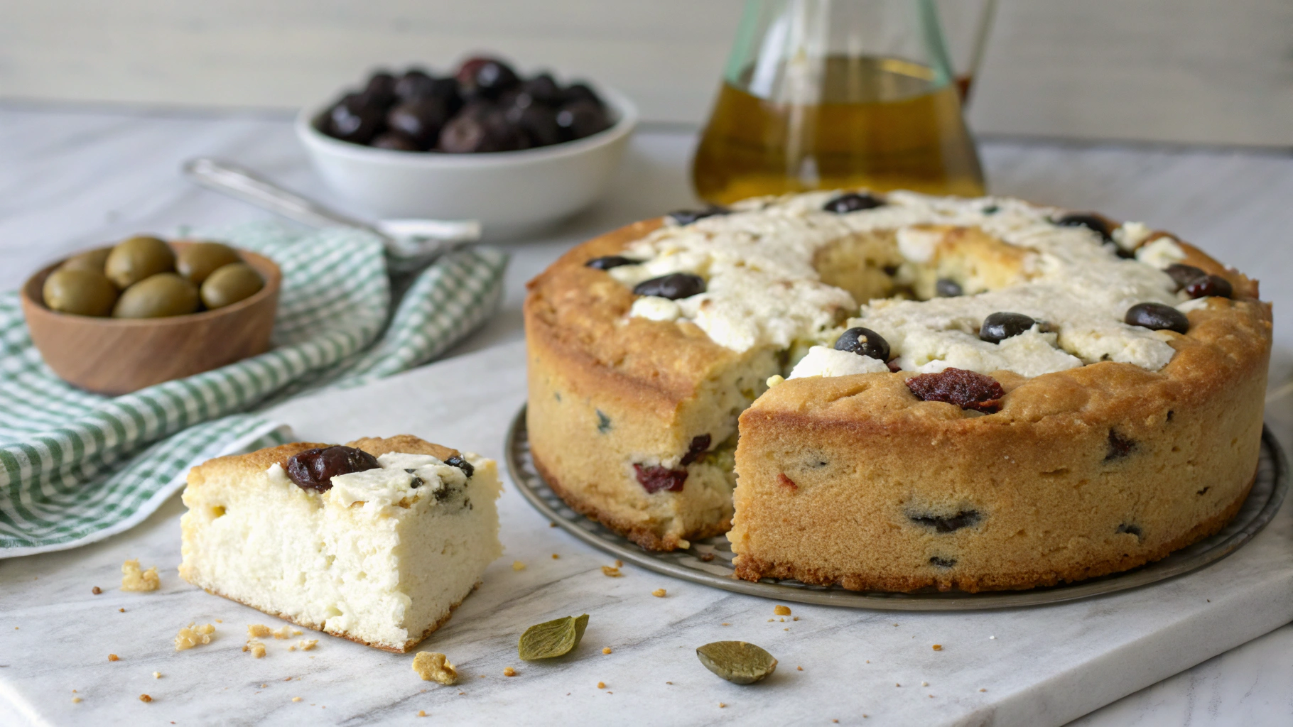 Cake moelleux à la feta et aux olives - recette française