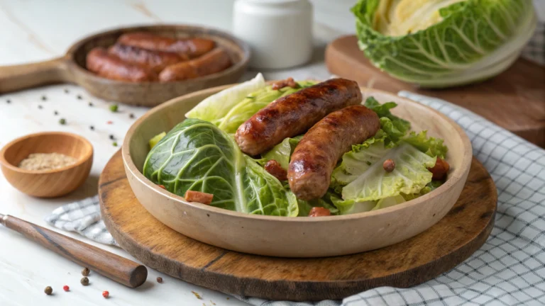 Chou vert braisé aux saucisses fumées - recette française