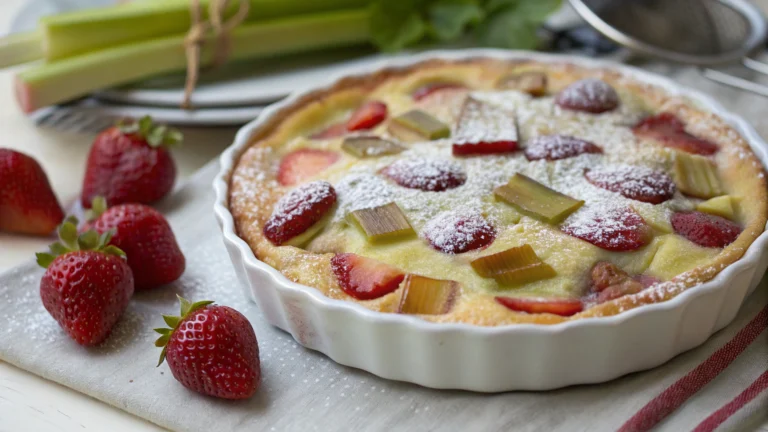 Clafoutis à la rhubarbe et fraises - recette française
