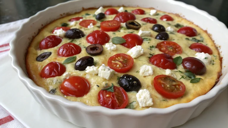 Clafoutis salé aux tomates cerise, olives et chèvre - recette française