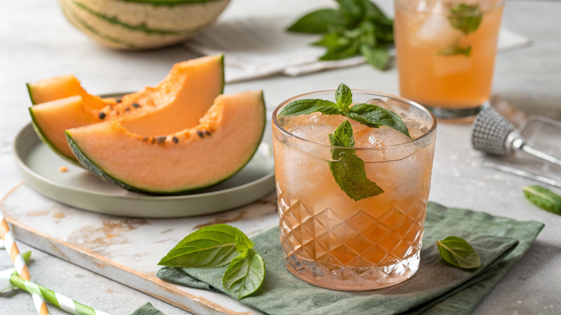 Cocktail Rosé au Melon Galia, Abricot & Basilic - recette française