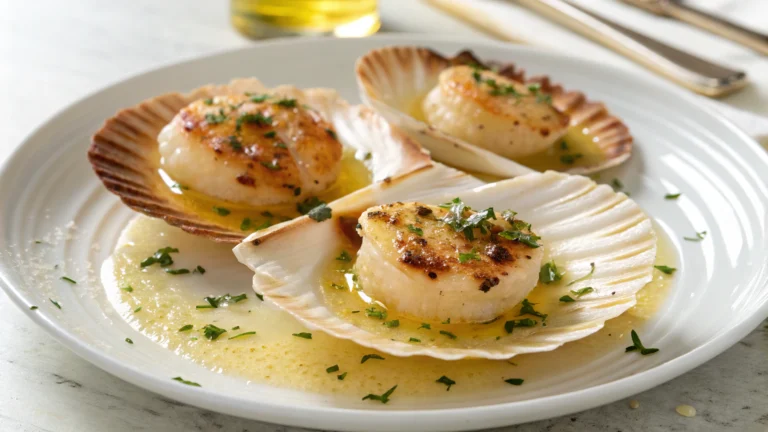 Coquilles Saint-Jacques au Four au Beurre d’Ail - recette française