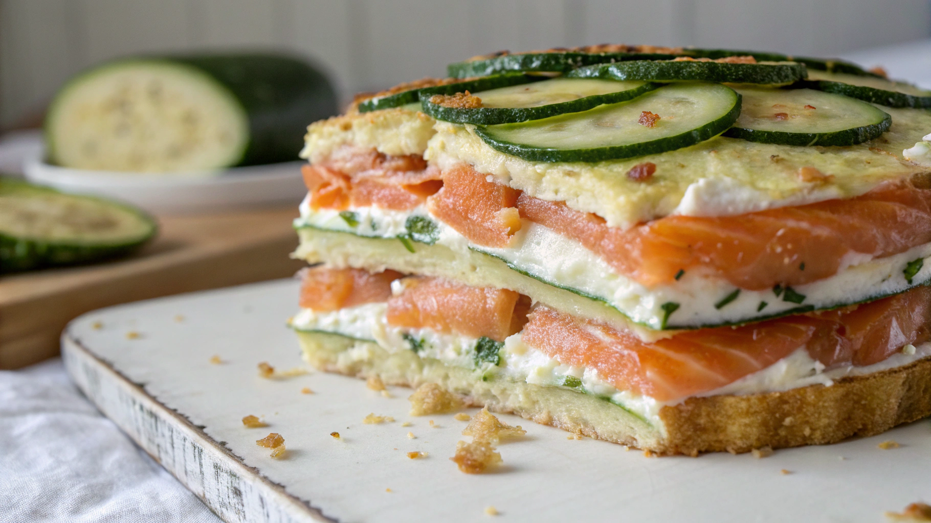 Croque‑cake courgette et saumon fumé - recette française