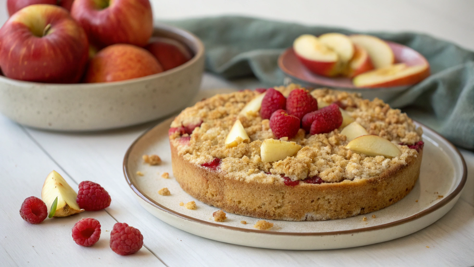 Crumble fondant pommes et framboises - recette française