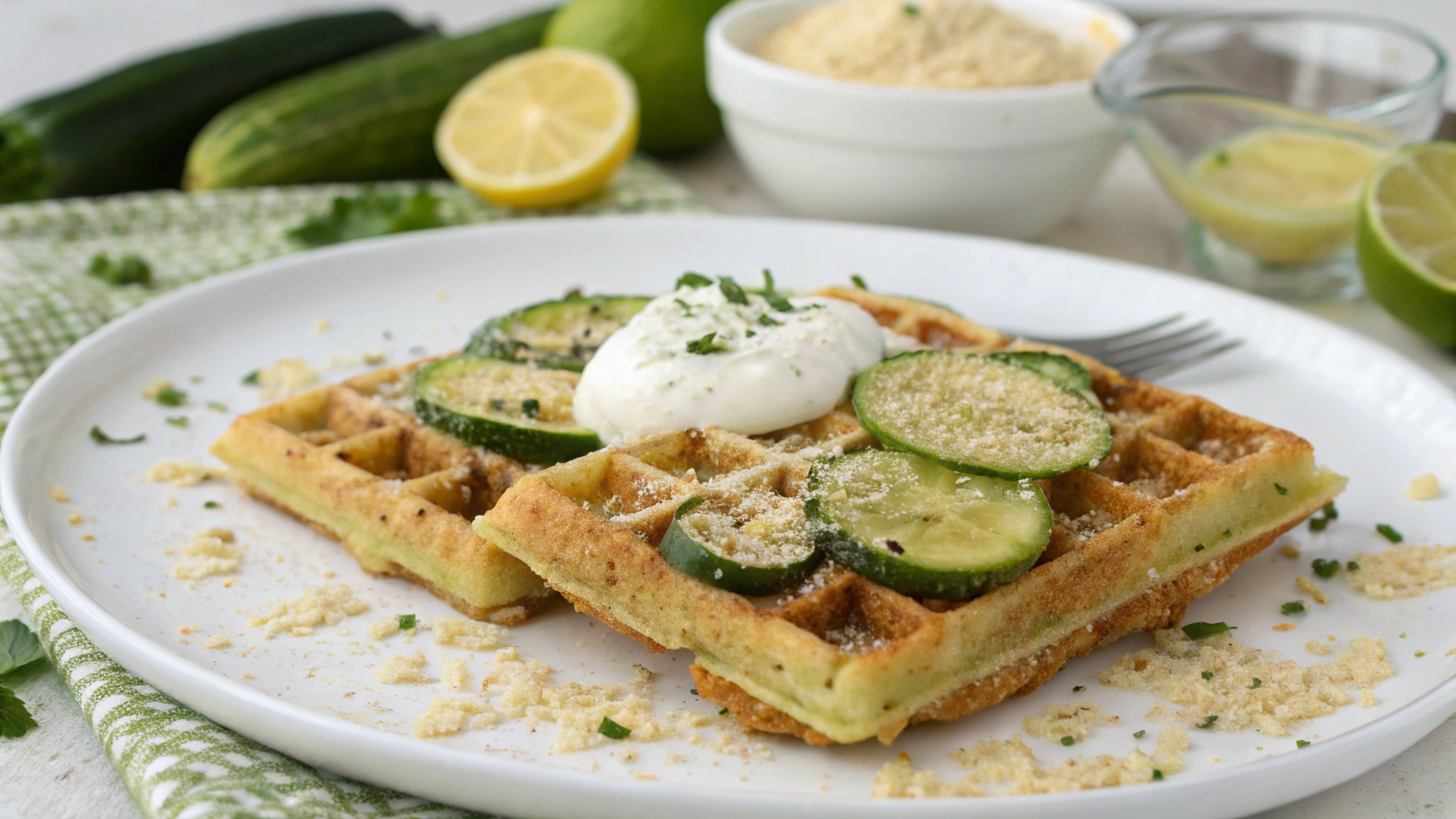 Gaufres Salées au Quinoa, Courgette et Parmesan, Sauce Yaourt-Citron - recette française