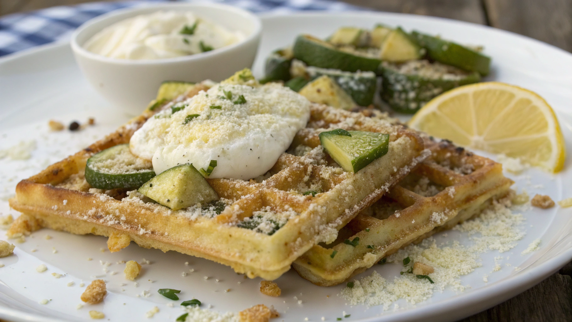 Gaufres Salées au Quinoa, Courgette et Parmesan, Sauce Yaourt-Citron - recette française