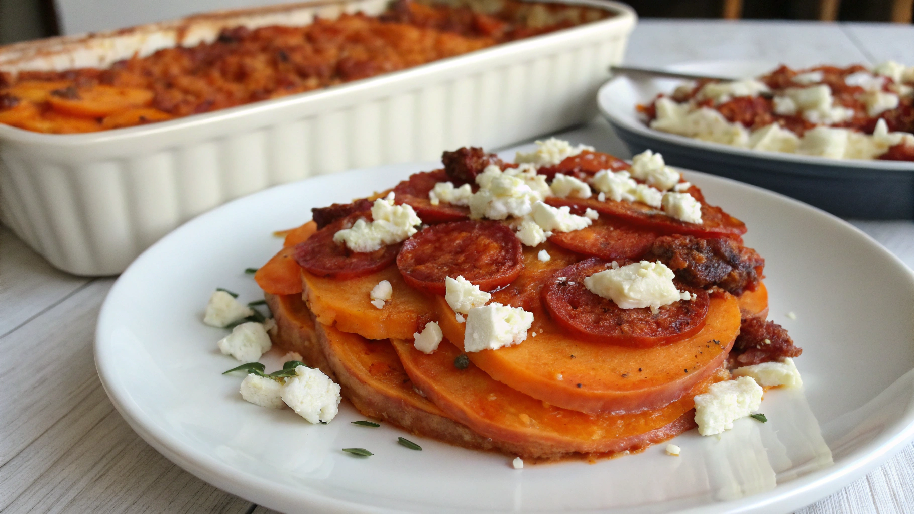 Gratin de patates douces, chorizo et chèvre - recette française