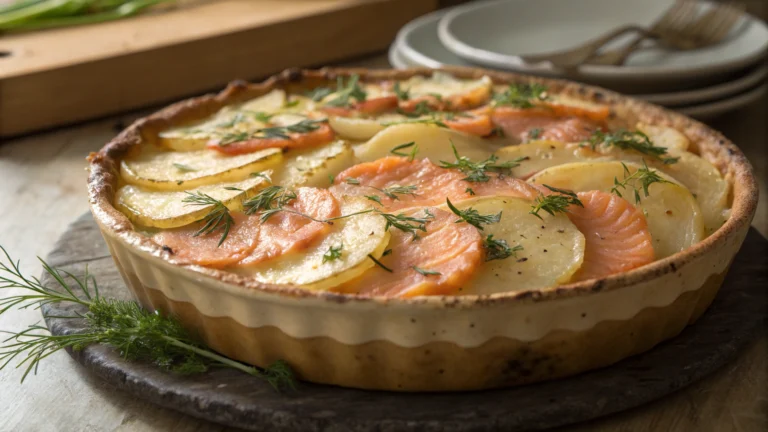 Gratin de pommes de terre et saumon aux herbes - recette française