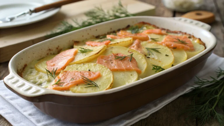 Gratin de Pommes de Terre, Saumon et Sauce Béchamel - recette française
