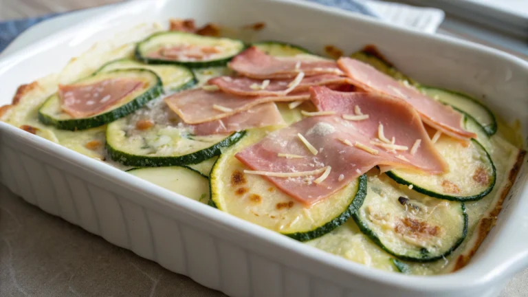 Gratin fondant de courgettes au jambon cru et Comté - recette française
