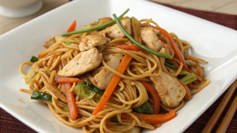 Lo Mein au poulet classique avec nouilles et légumes - recette française