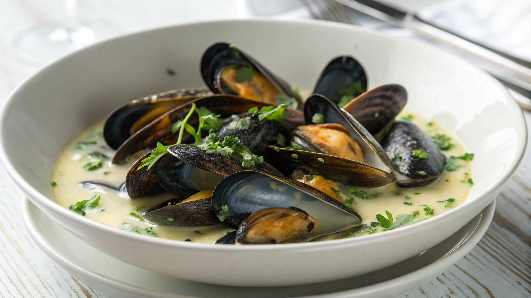 Moules à la crème d’ail - recette française