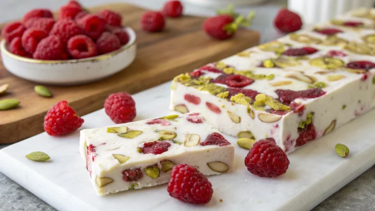 Nougat tendre à la framboise et pistache - recette française