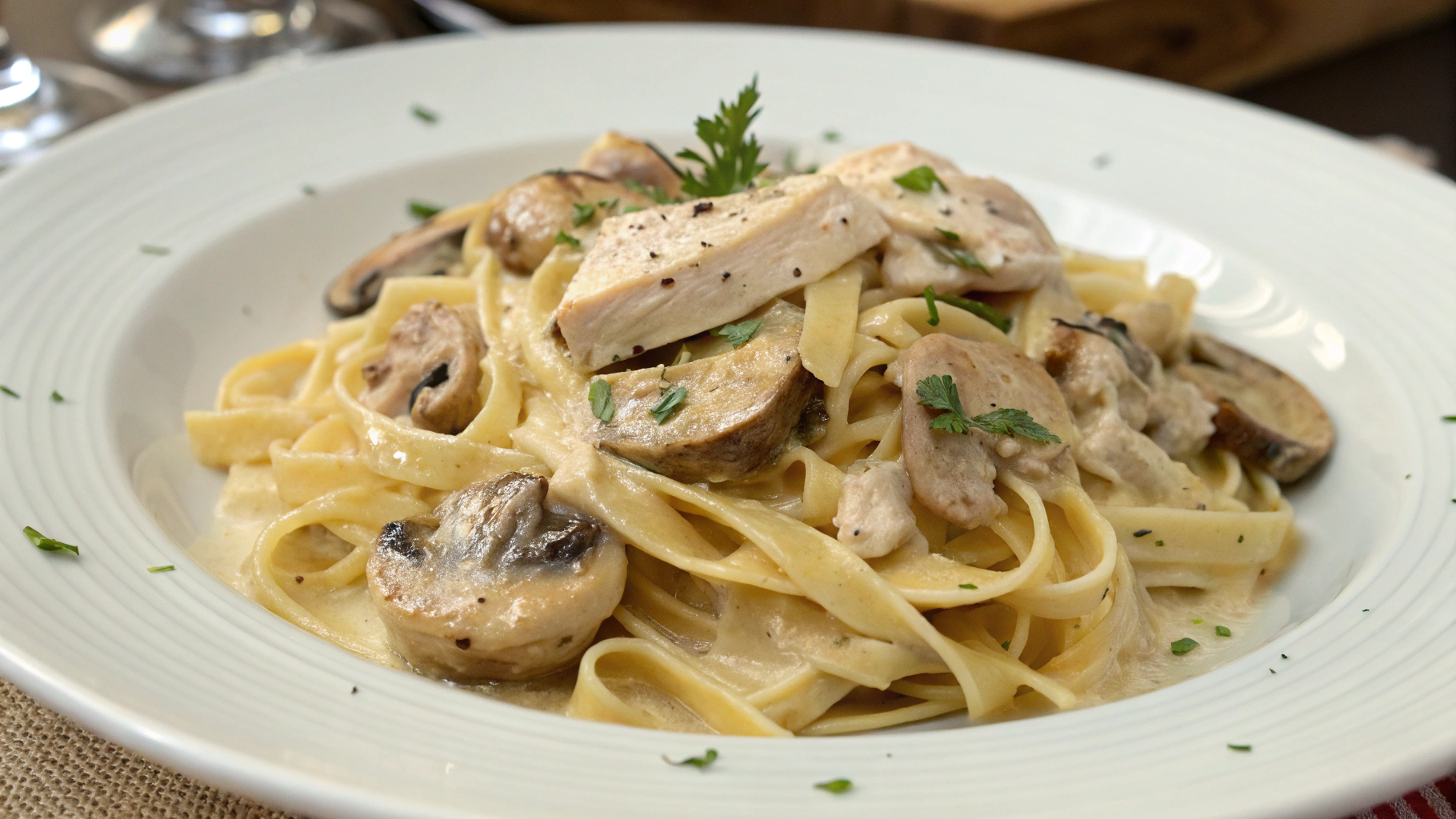 Pâtes Alfredo au Poulet et aux Champignons - recette française