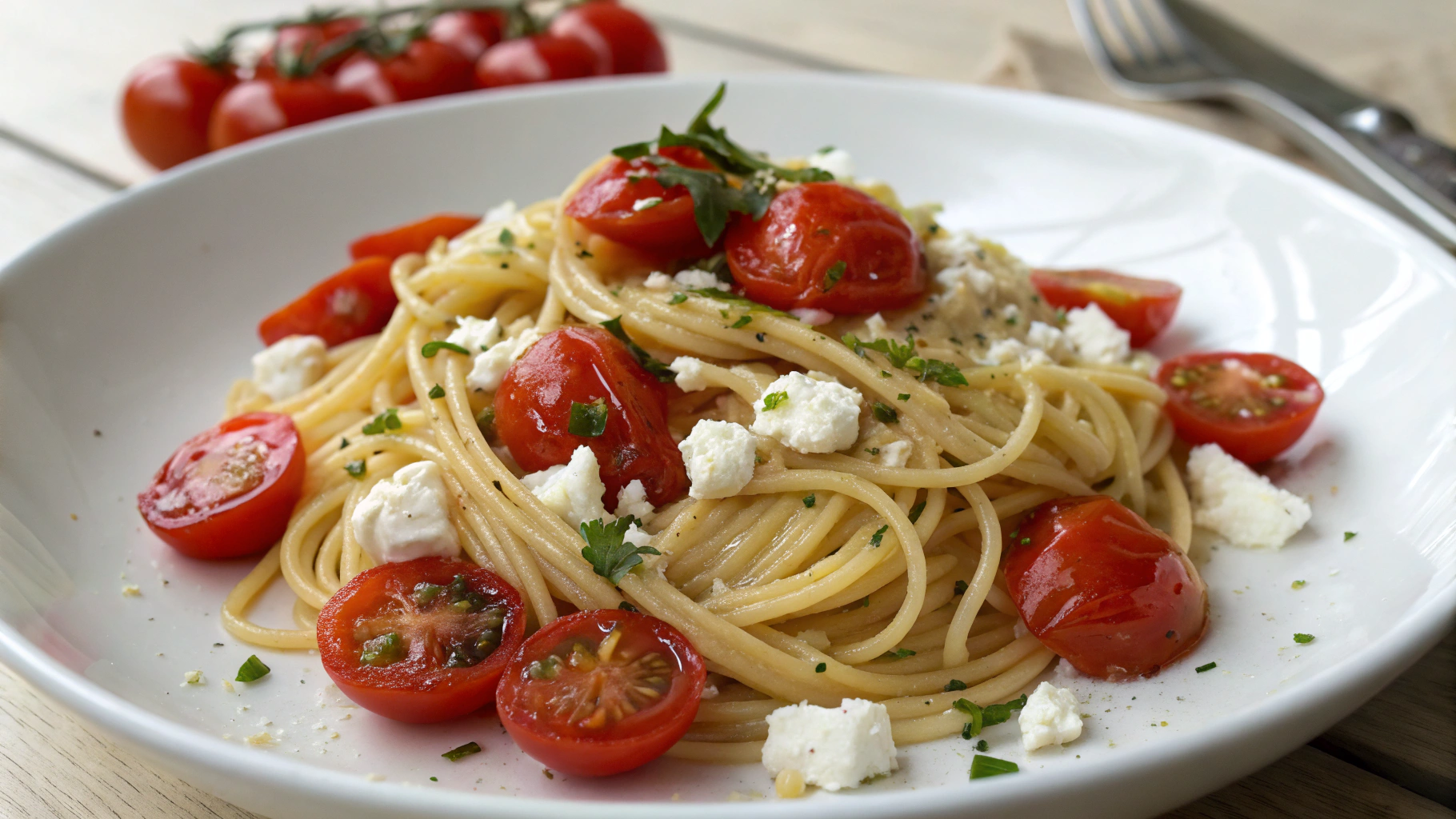 Pâtes crémeuses à la feta et tomates cerises - recette française