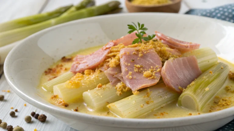 Poireaux fondants au jambon et touche de curry - recette française