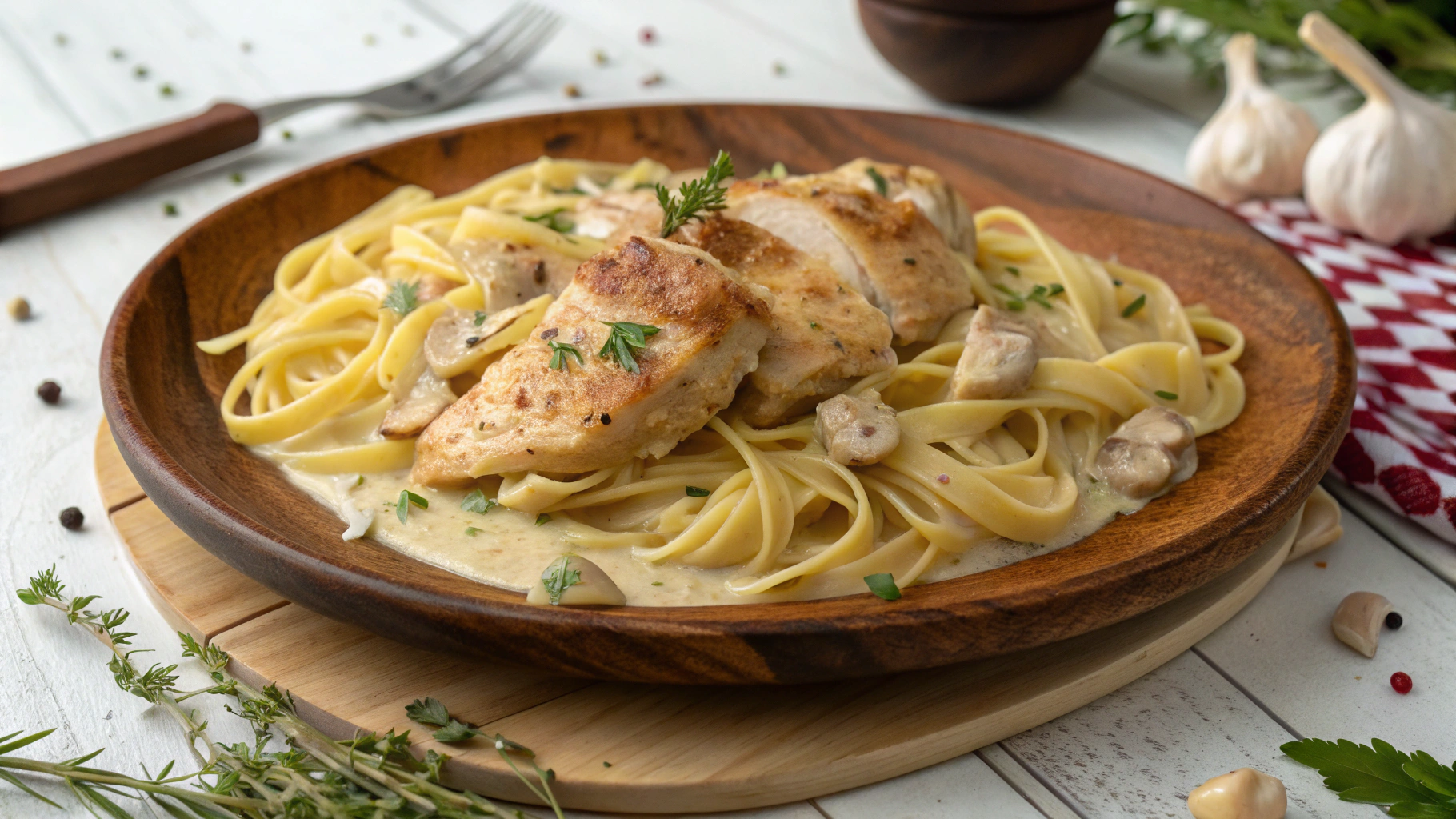 Poulet à l’Ail Crémeux avec Pâtes - recette française