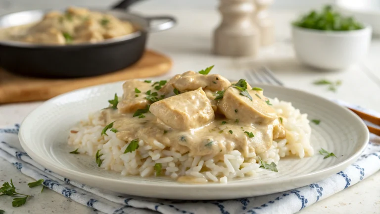 Poulet crémeux et riz en sauce - recette française
