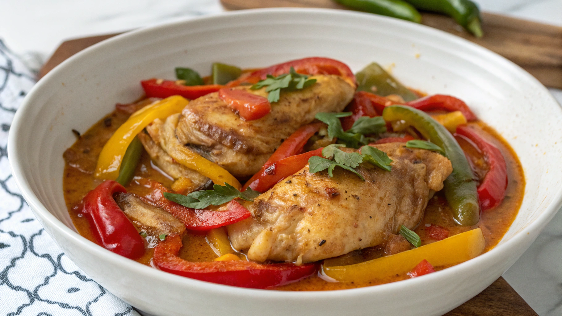 Poulet Mijoté aux Trois Poivrons Façon Basquaise - instructions de préparation