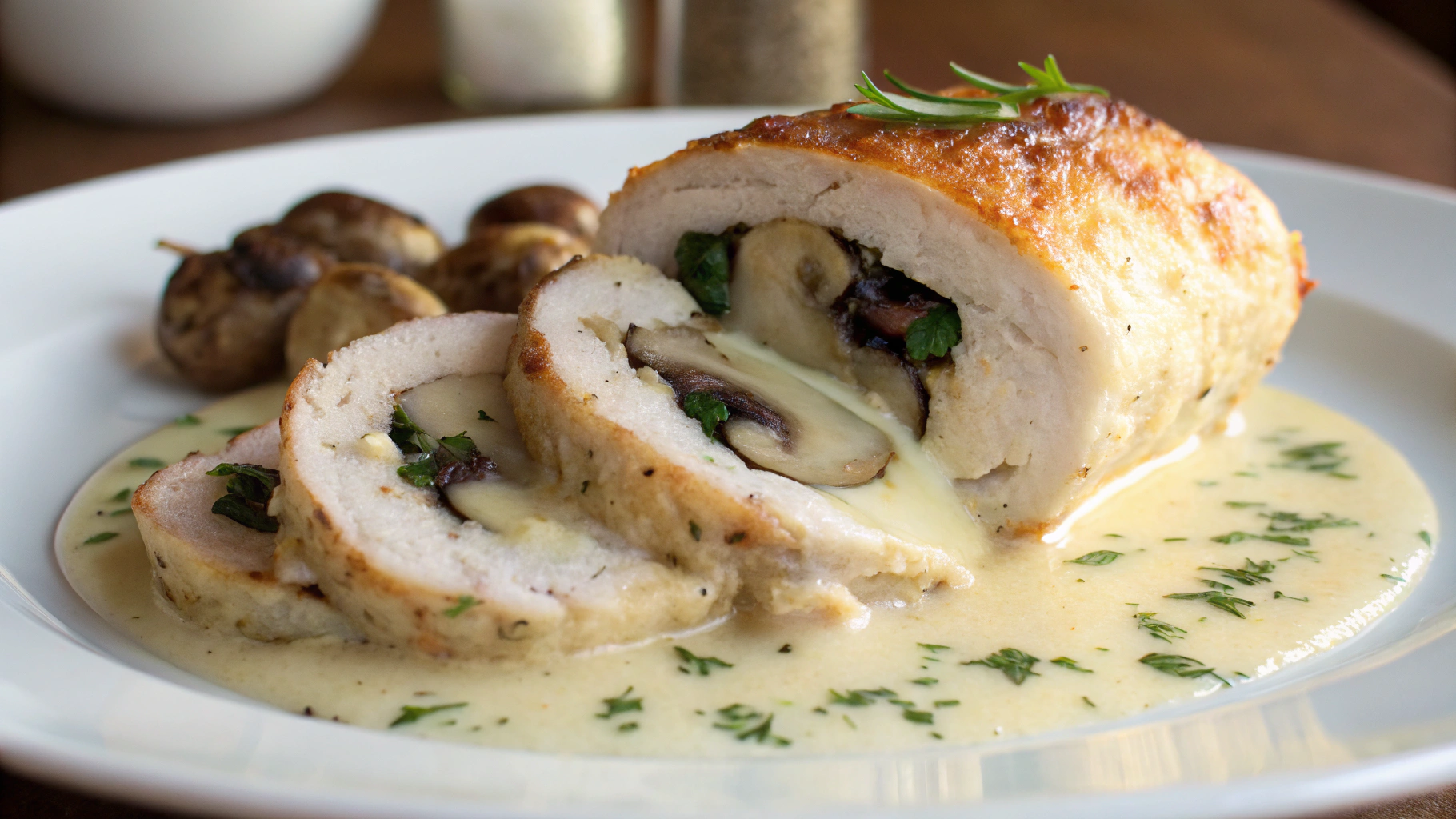 Poulet Roulé aux Champignons et Cœur de Fromage Fondant - instructions de préparation