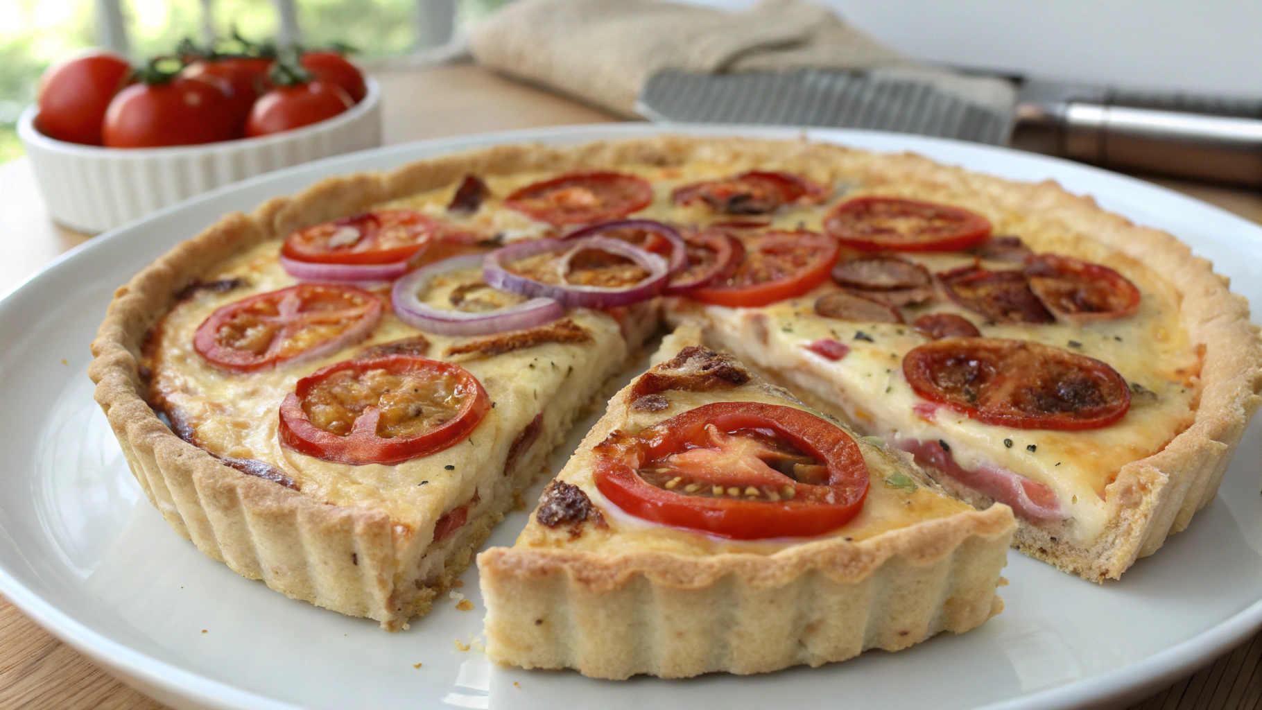 Quiche aux lardons, tomates et oignons - recette française