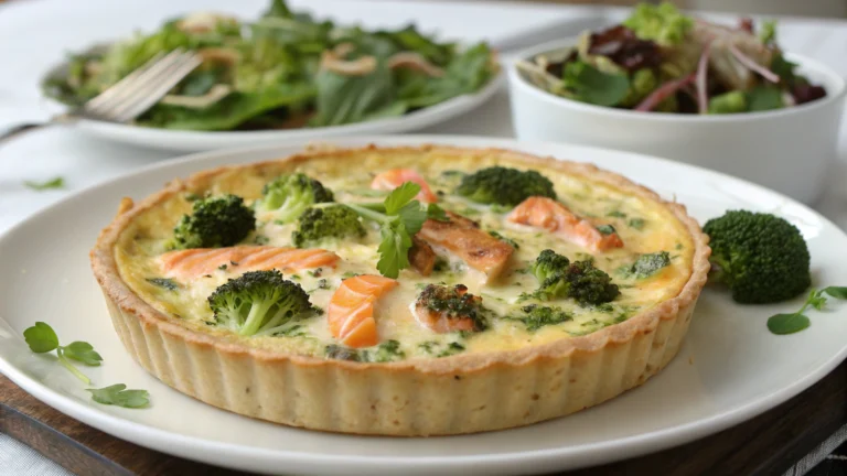 Quiche sans pâte brocoli et saumon - recette française