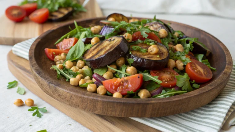 Salade aux aubergines rôties, tomates et pois chiches - recette française