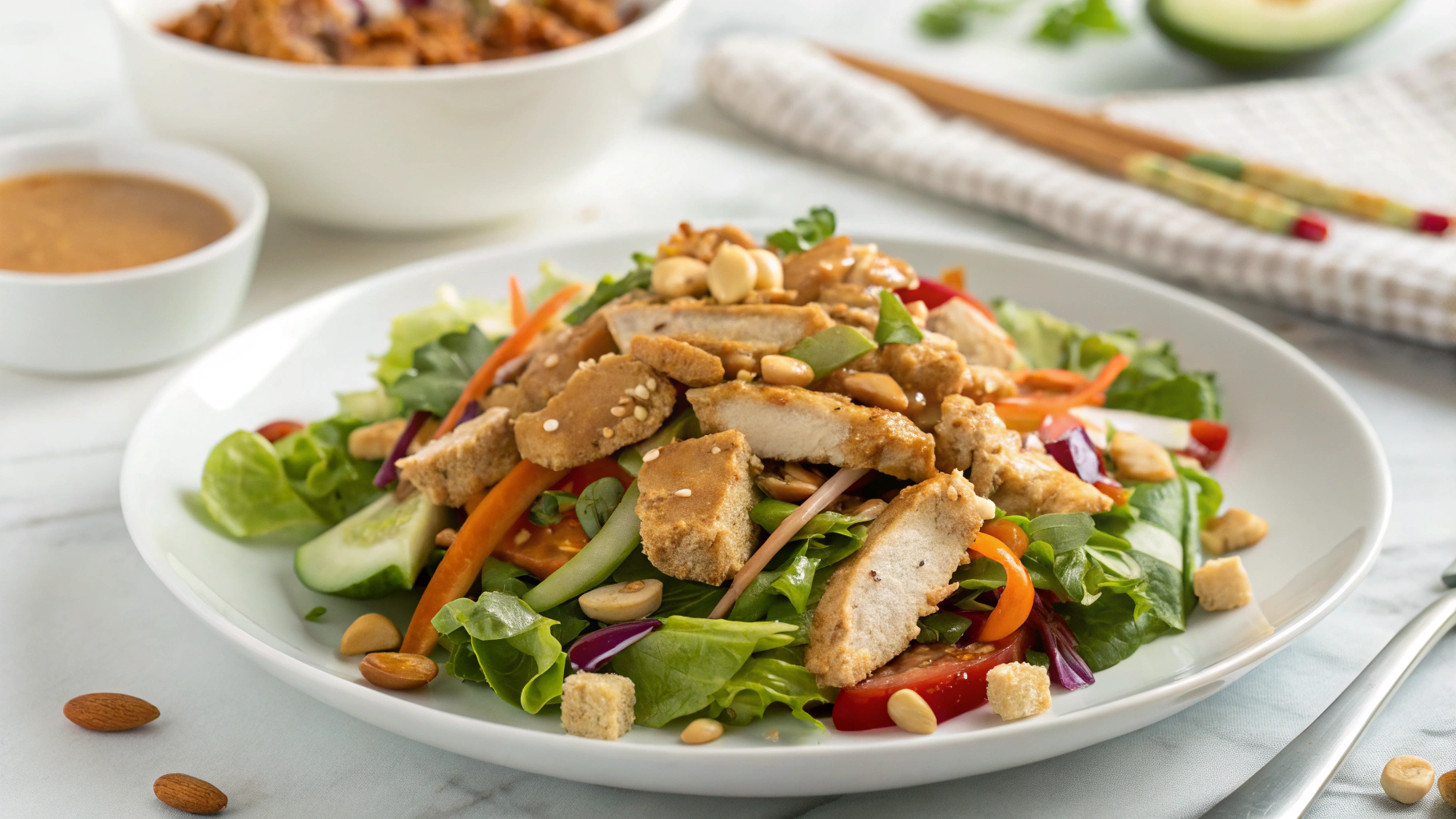 Salade Croquante au Poulet Thaï et Sauce Cacahuète - recette française