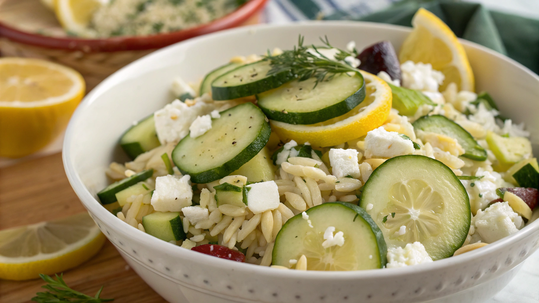 Salade d’orzo fraîche au citron, concombre et feta - recette française