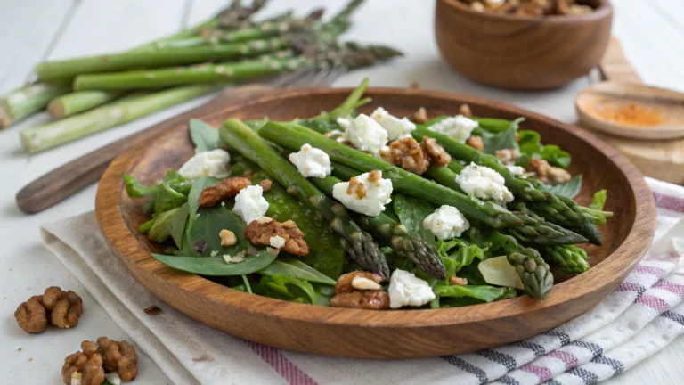 Salade d’asperges rôties au chèvre et noix de Grenoble - recette française