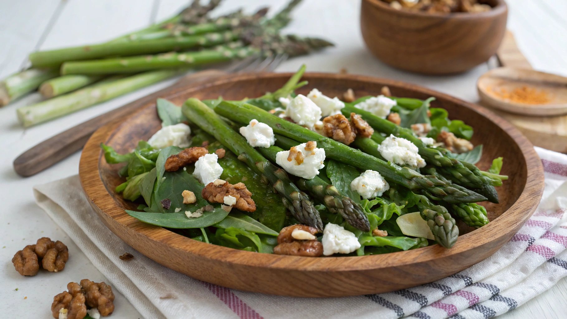Salade d’asperges rôties au chèvre et noix de Grenoble - recette française