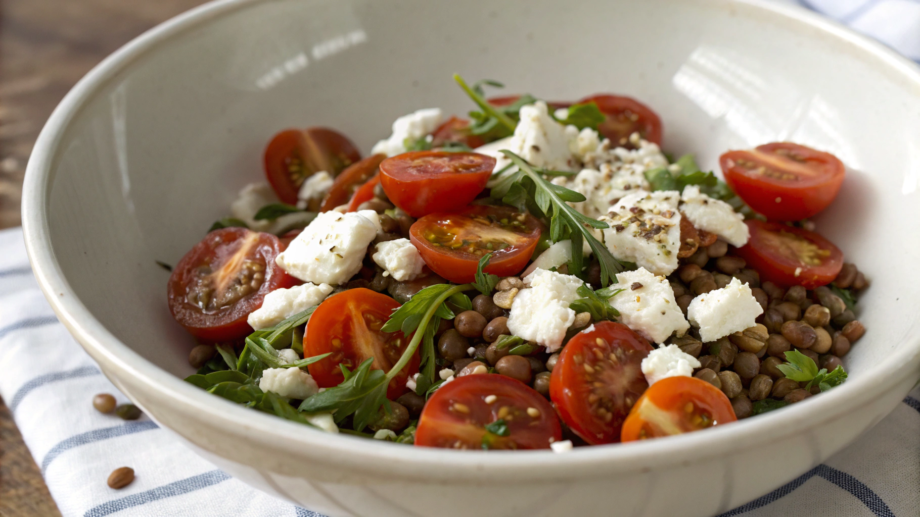 Salade de Lentilles, Tomates Cerises & Feta - recette française