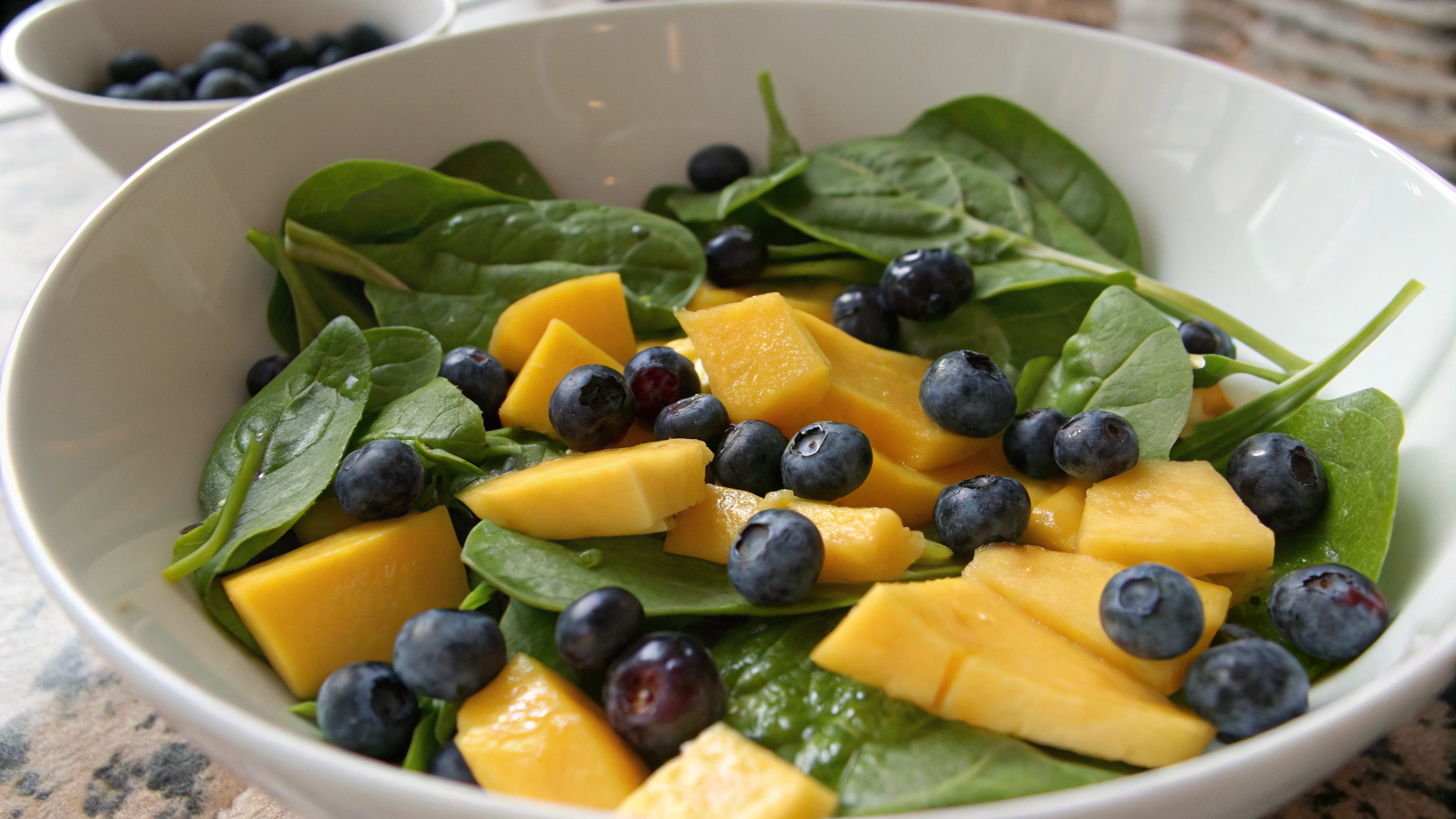 Salade de Mangue avec Épinards et Myrtilles - recette française