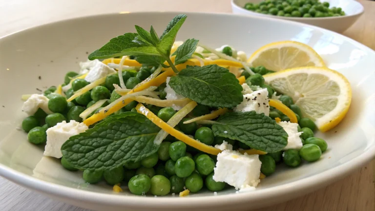 Salade de petits pois à la feta, zestes de citron et menthe - recette française