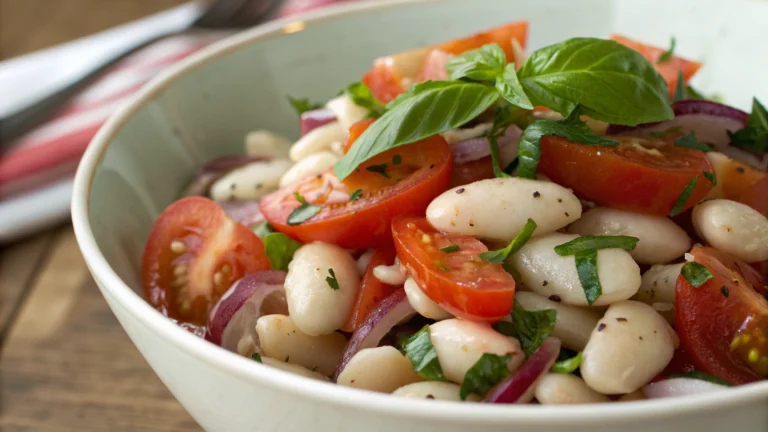 Salade d’haricots blancs, tomates, oignon rouge et basilic - recette française