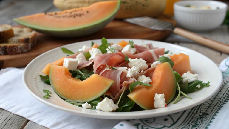 Salade fraîche au melon, feta et jambon cru - recette française