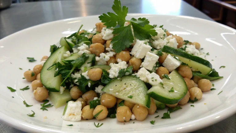 Salade fraîche de pois chiches, concombre, feta & persil - recette française