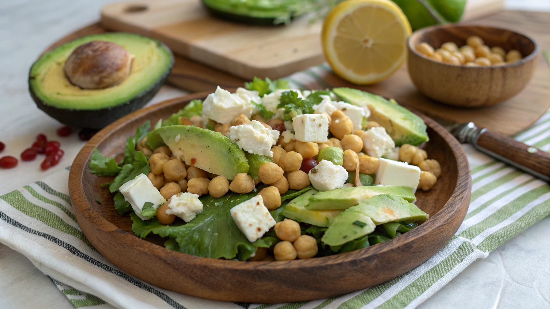 Salade fraîche pois chiches, avocat et feta - recette française