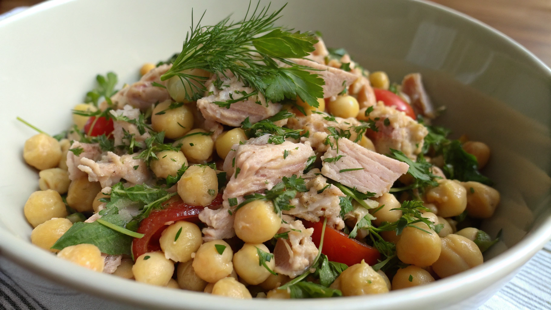 Salade méditerranéenne de thon avec pois chiches et herbes fraîches - instructions de préparation