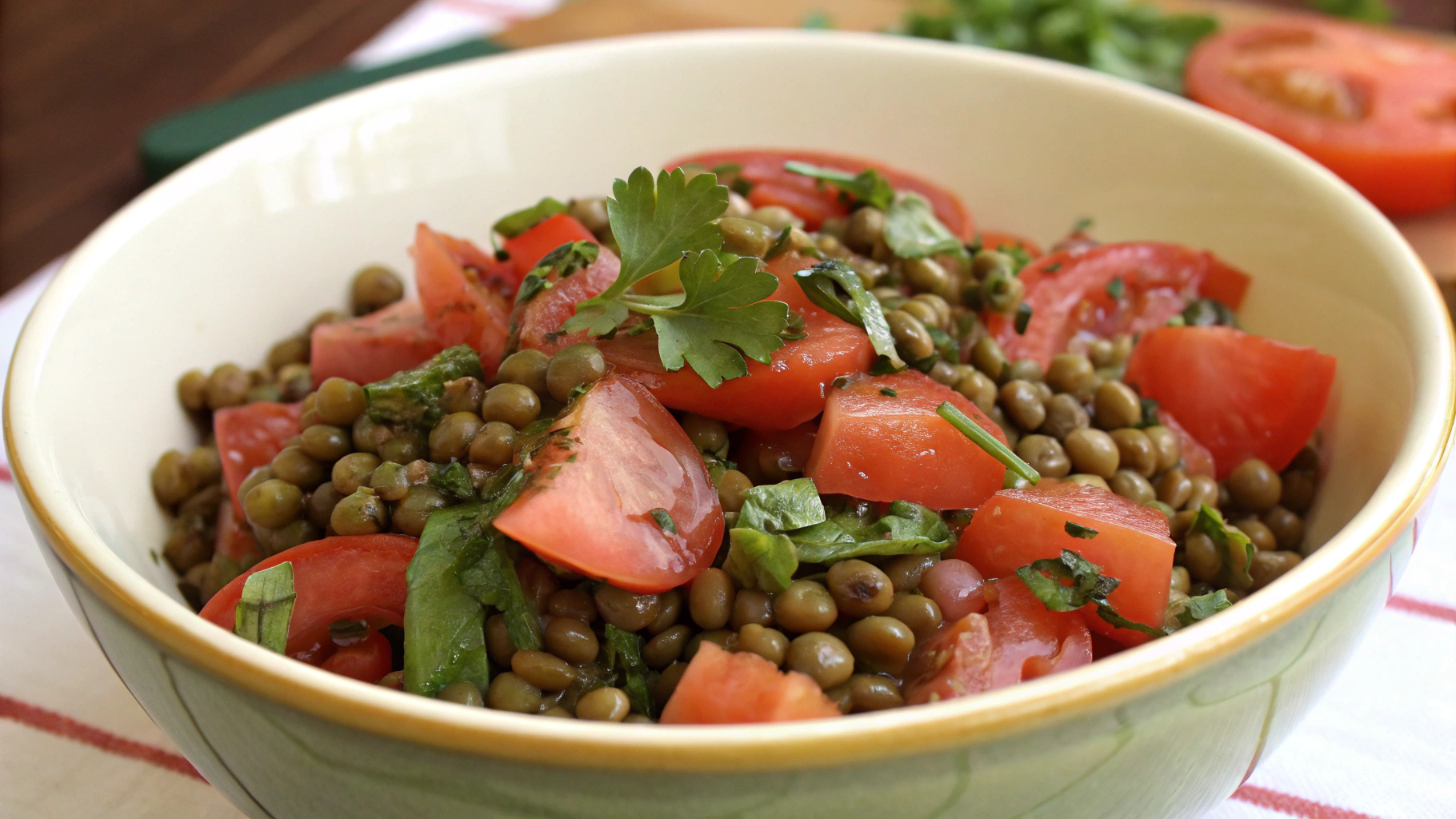 Salade tiède de lentilles vertes aux tomates - recette française
