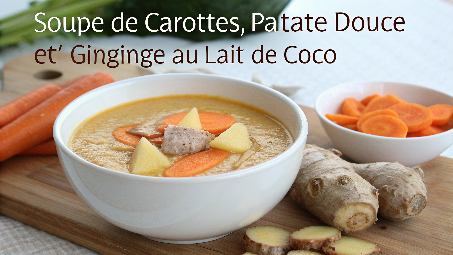 Soupe de carottes, patate douce et gingembre au lait de coco - recette française
