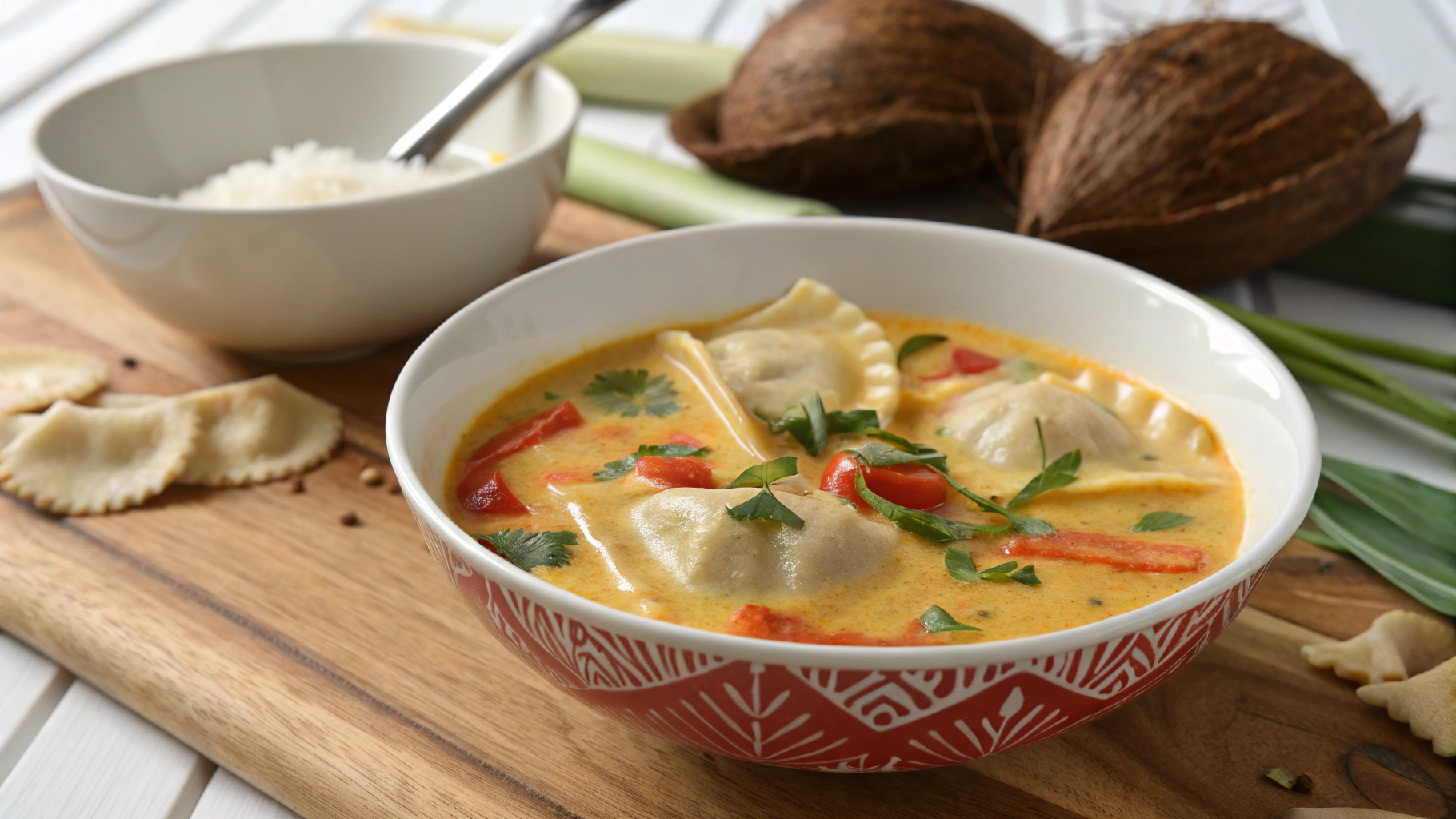 Soupe Thaï au Curry et Raviolis à la Noix de Coco - instructions de préparation